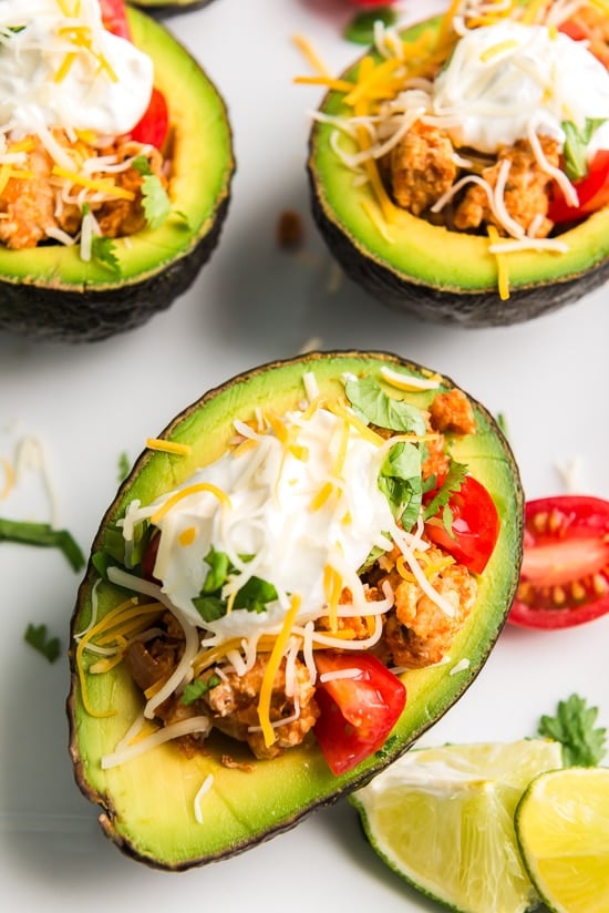 Taco Tuesday just got a little better with these low-carb Turkey Taco Stuffed Avocados &ndash; I'm obsessed!